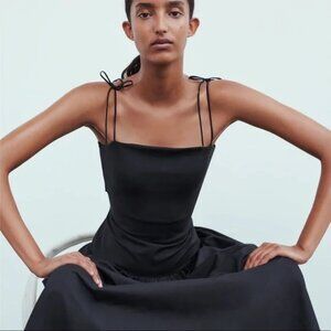 Zara Contrast Skinny Strap Maxi Dress Black Size XS